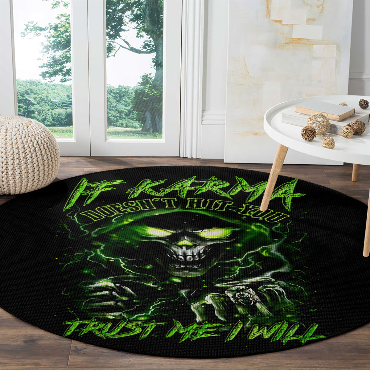 thunder-skull-round-carpet-if-karma-dont-hit-you-trust-me-i-will