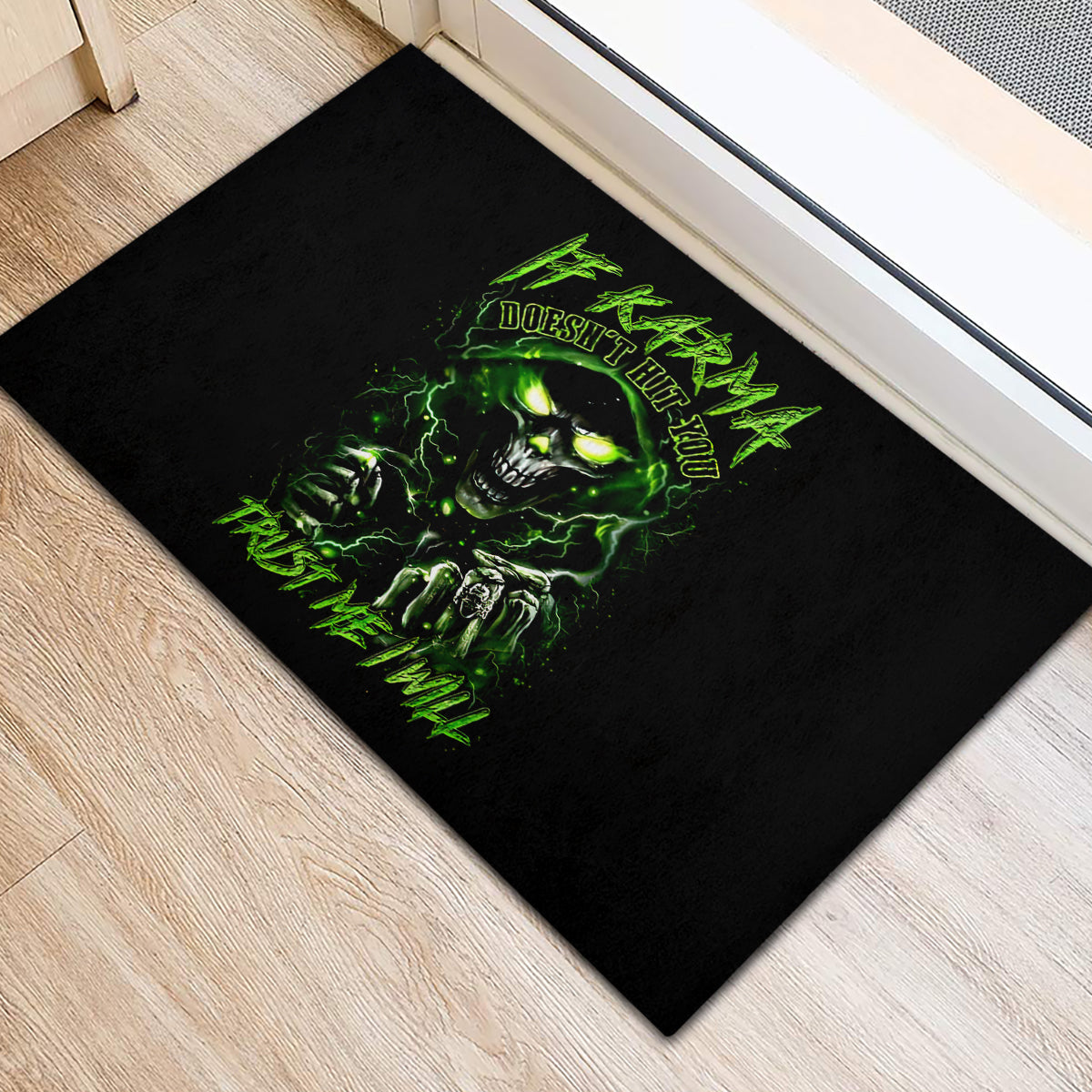 Thunder Skull Rubber Doormat If Karma Don't Hit You Trust Me I Will - Wonder Print Shop