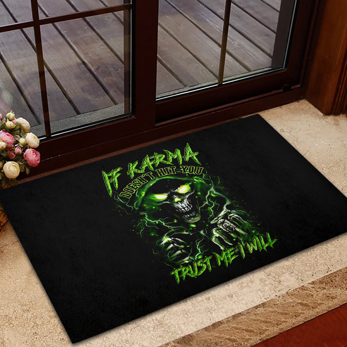 Thunder Skull Rubber Doormat If Karma Don't Hit You Trust Me I Will - Wonder Print Shop
