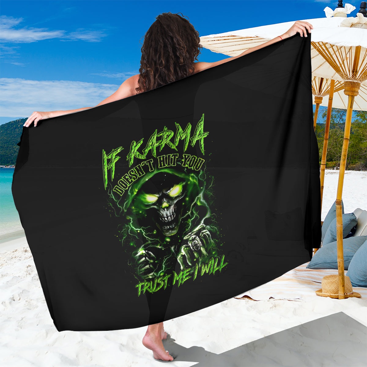 Thunder Skull Sarong If Karma Don't Hit You Trust Me I Will - Wonder Print Shop