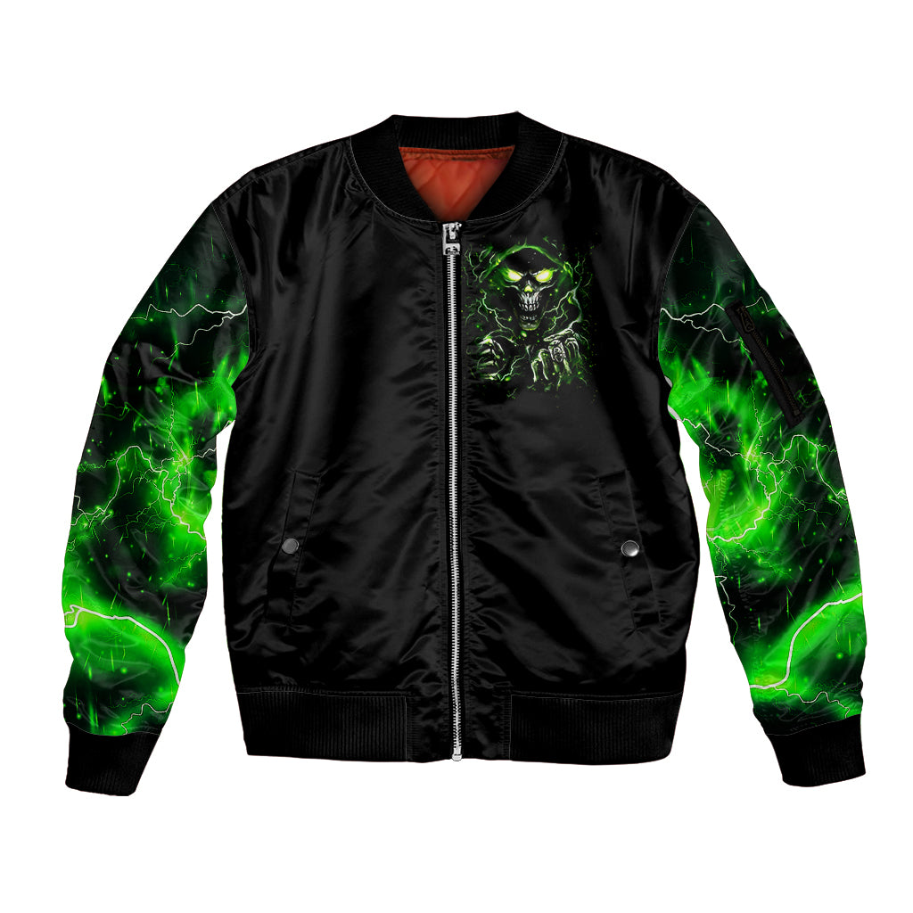 Thunder Skull Sleeve Zip Bomber Jacket If Karma Don't Hit You Trust Me I Will - Wonder Print Shop