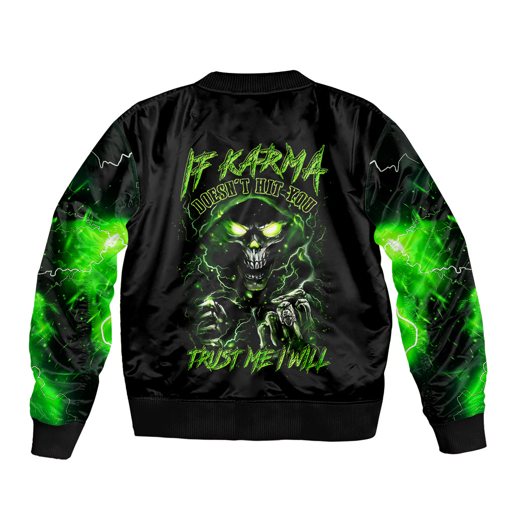 Thunder Skull Sleeve Zip Bomber Jacket If Karma Don't Hit You Trust Me I Will - Wonder Print Shop
