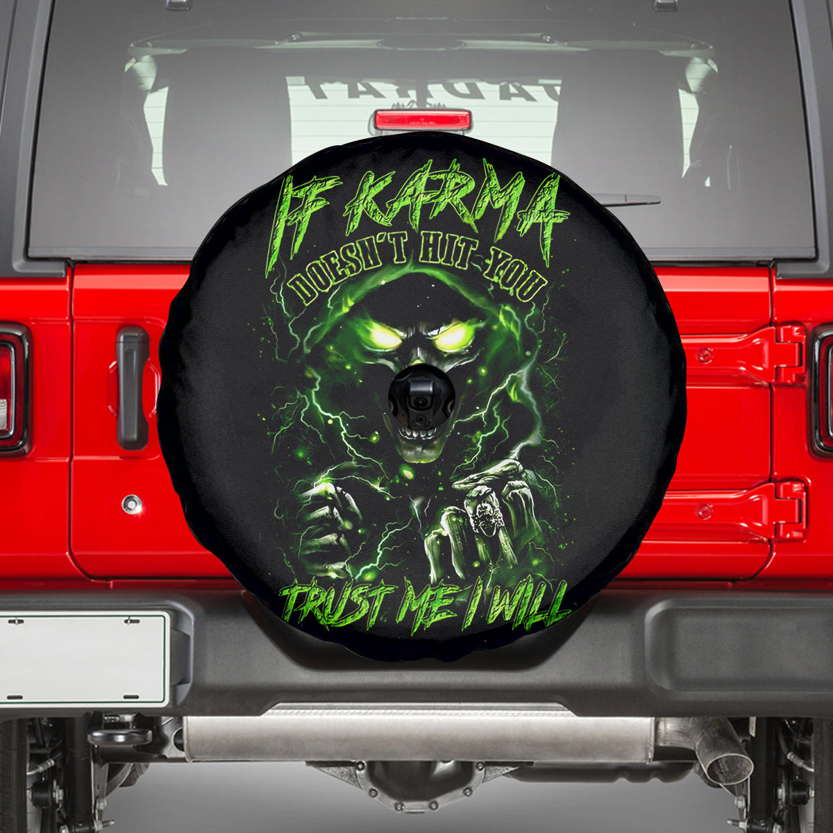 Thunder Skull Spare Tire Cover If Karma Don't Hit You Trust Me I Will - Wonder Print Shop