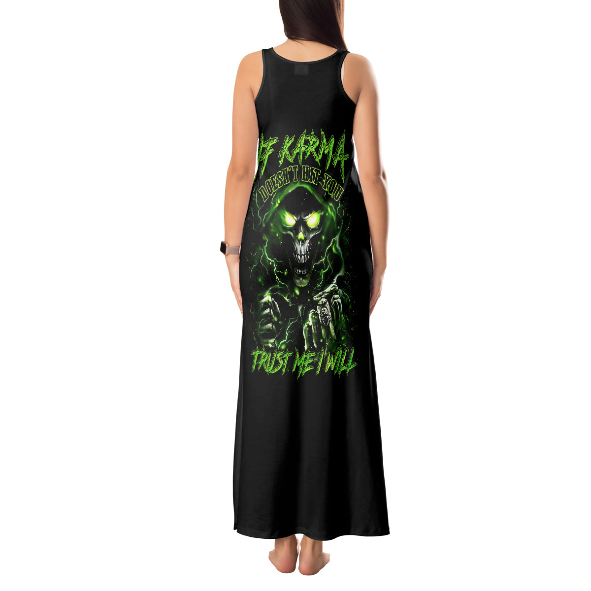 Thunder Skull Tank Maxi Dress If Karma Don't Hit You Trust Me I Will - Wonder Print Shop