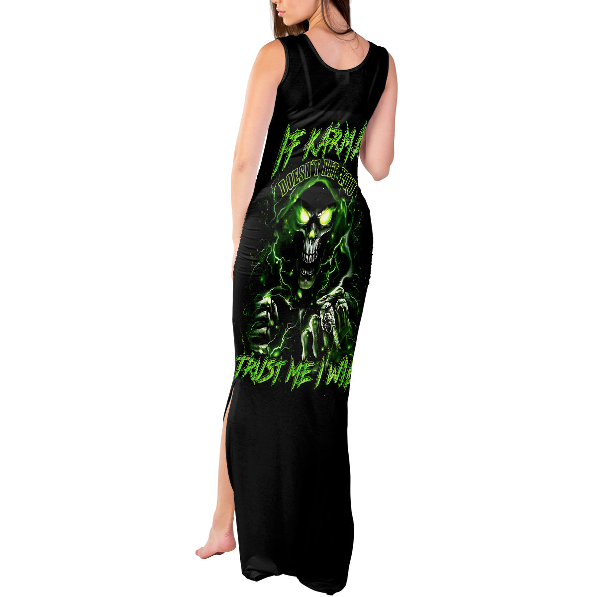 Thunder Skull Tank Maxi Dress If Karma Don't Hit You Trust Me I Will - Wonder Print Shop