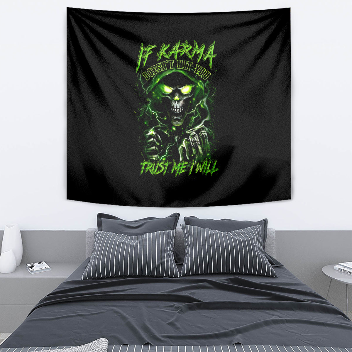 Thunder Skull Tapestry If Karma Don't Hit You Trust Me I Will - Wonder Print Shop