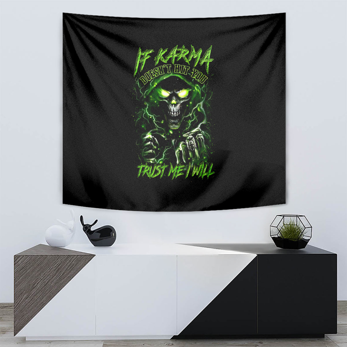 Thunder Skull Tapestry If Karma Don't Hit You Trust Me I Will - Wonder Print Shop
