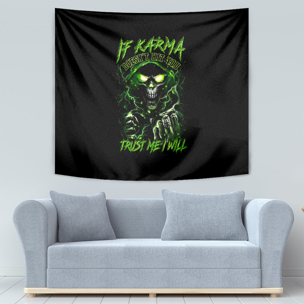 Thunder Skull Tapestry If Karma Don't Hit You Trust Me I Will - Wonder Print Shop