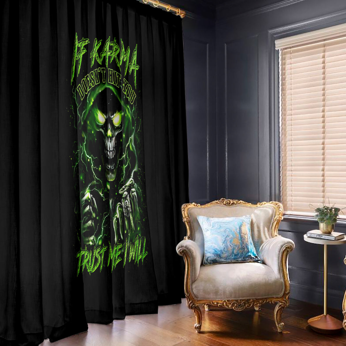 Thunder Skull Window Curtain If Karma Don't Hit You Trust Me I Will - Wonder Print Shop