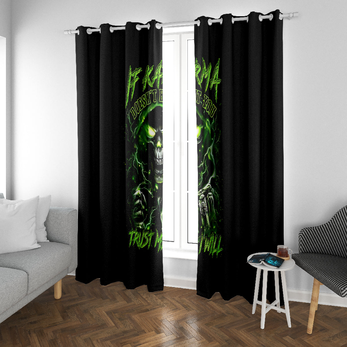 Thunder Skull Window Curtain If Karma Don't Hit You Trust Me I Will - Wonder Print Shop