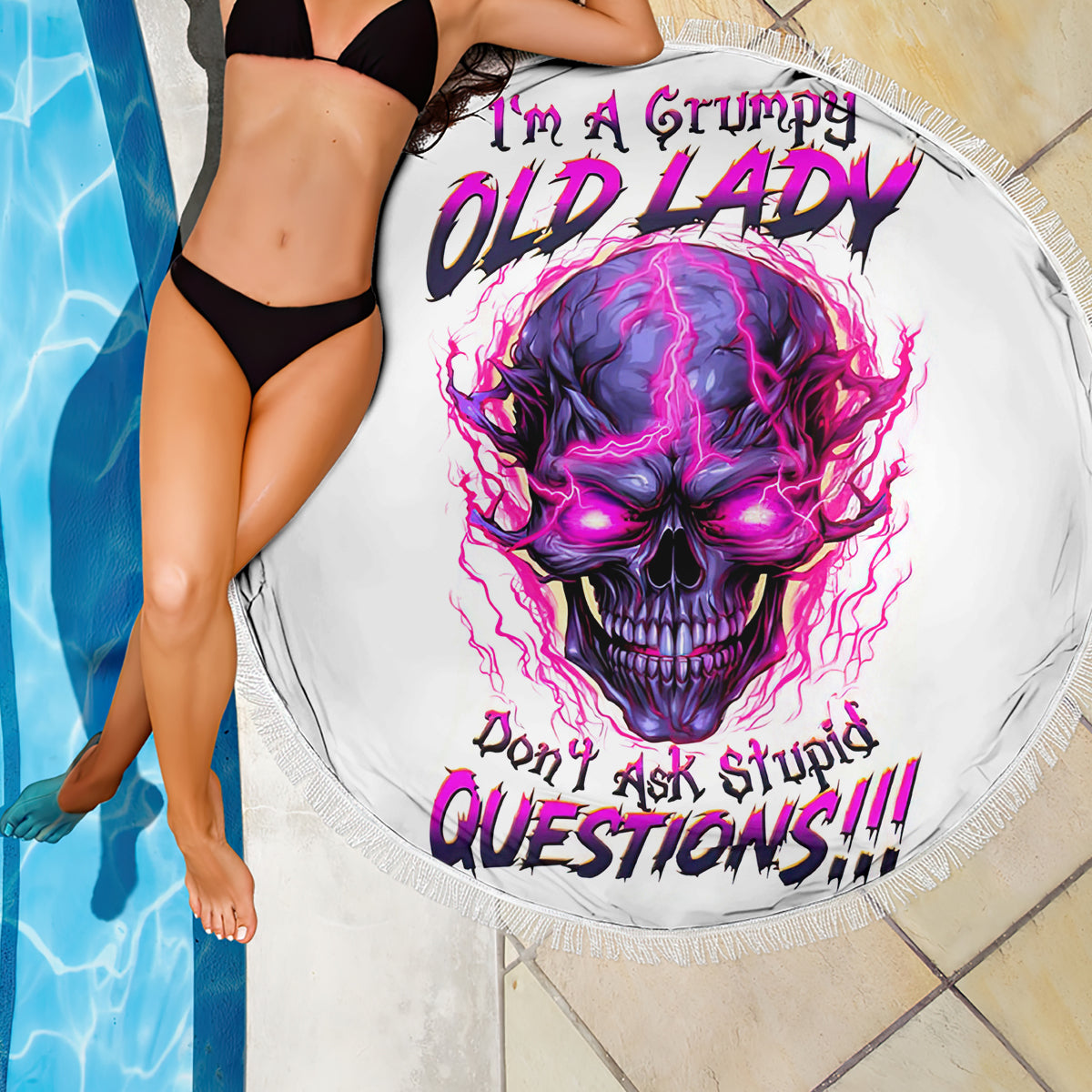 Lighting Skull Beach Blanket i'm A Grumpy Old Lady Don't Ask Stupid - Wonder Print Shop