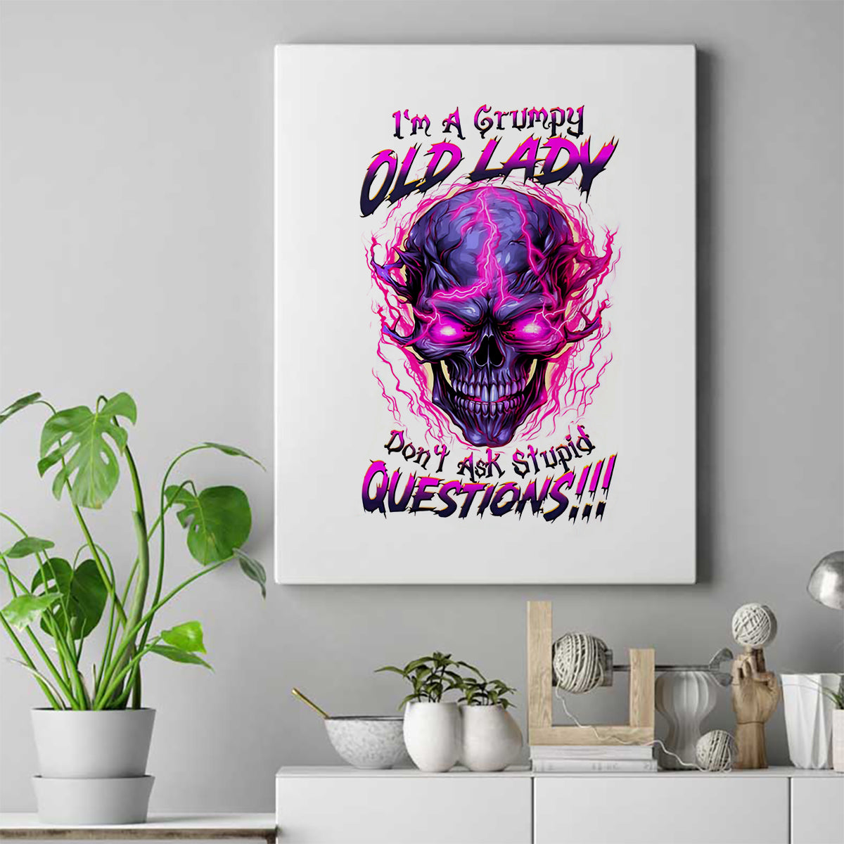 Lighting Skull Canvas Wall Art i'm A Grumpy Old Lady Don't Ask Stupid - Wonder Print Shop