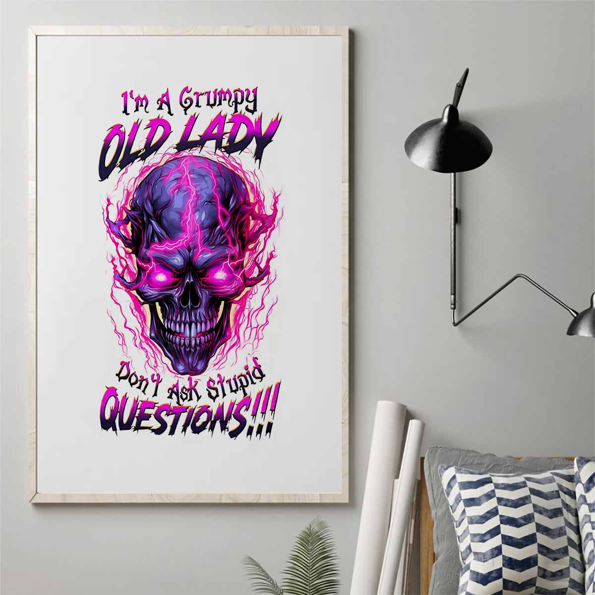 Lighting Skull Canvas Wall Art i'm A Grumpy Old Lady Don't Ask Stupid - Wonder Print Shop