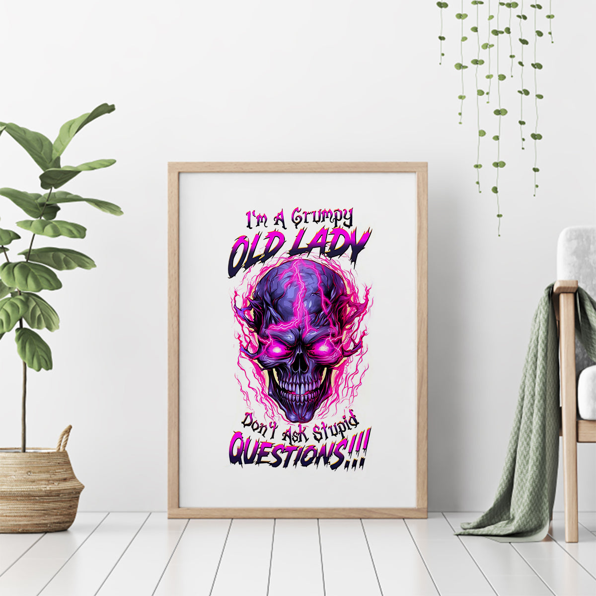 Lighting Skull Canvas Wall Art i'm A Grumpy Old Lady Don't Ask Stupid - Wonder Print Shop
