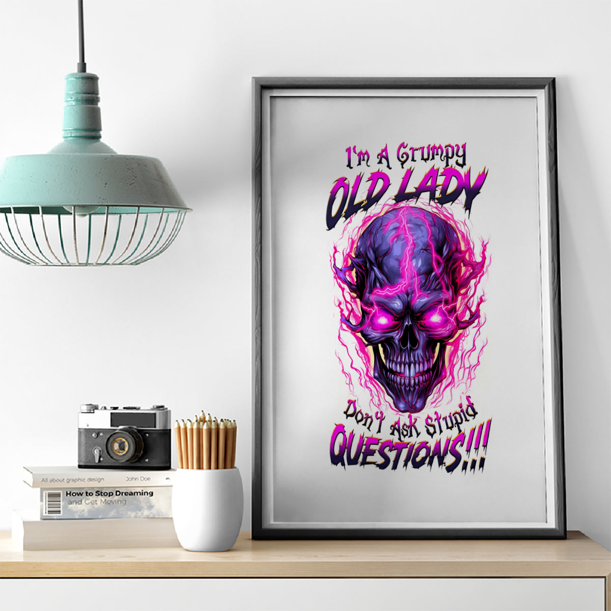 Lighting Skull Canvas Wall Art i'm A Grumpy Old Lady Don't Ask Stupid - Wonder Print Shop