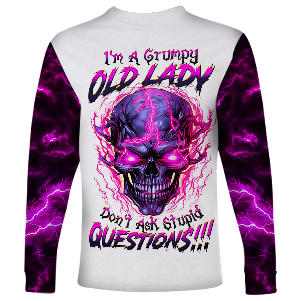 Lighting Skull Long Sleeve Shirt i'm A Grumpy Old Lady Don't Ask Stupid - Wonder Print Shop