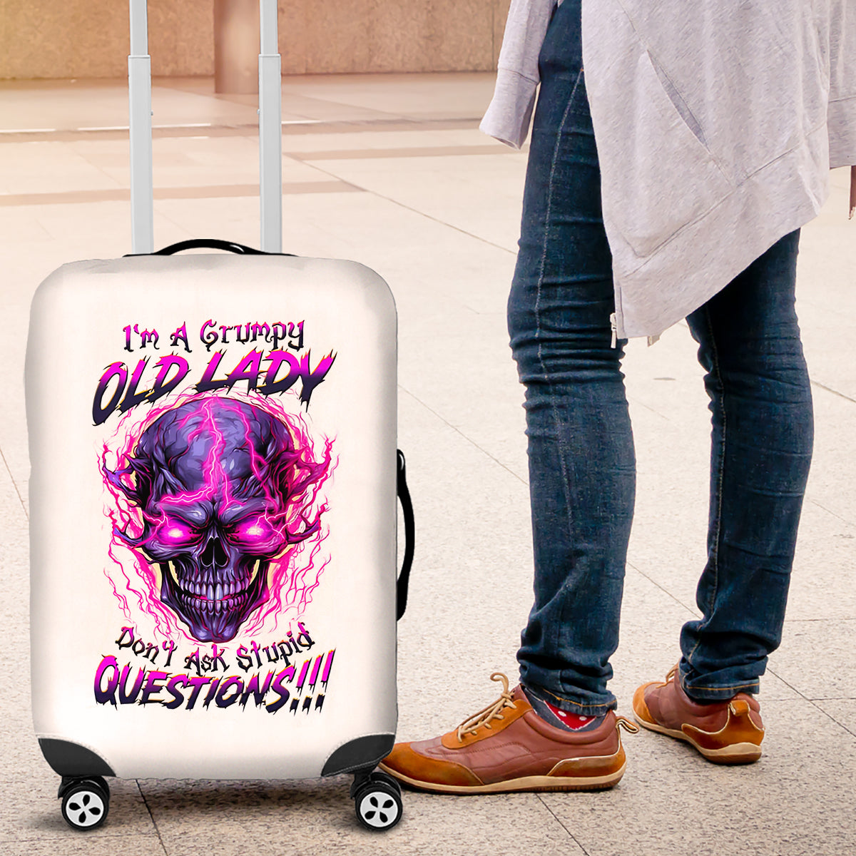 Lighting Skull Luggage Cover i'm A Grumpy Old Lady Don't Ask Stupid - Wonder Print Shop
