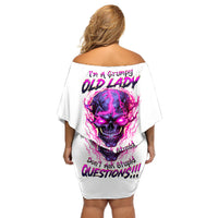 Lighting Skull Off Shoulder Short Dress i'm A Grumpy Old Lady Don't Ask Stupid - Wonder Print Shop