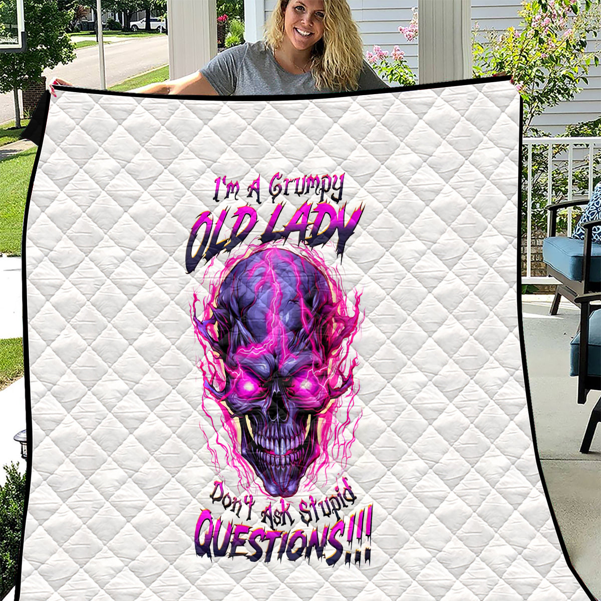 Lighting Skull Quilt i'm A Grumpy Old Lady Don't Ask Stupid - Wonder Print Shop