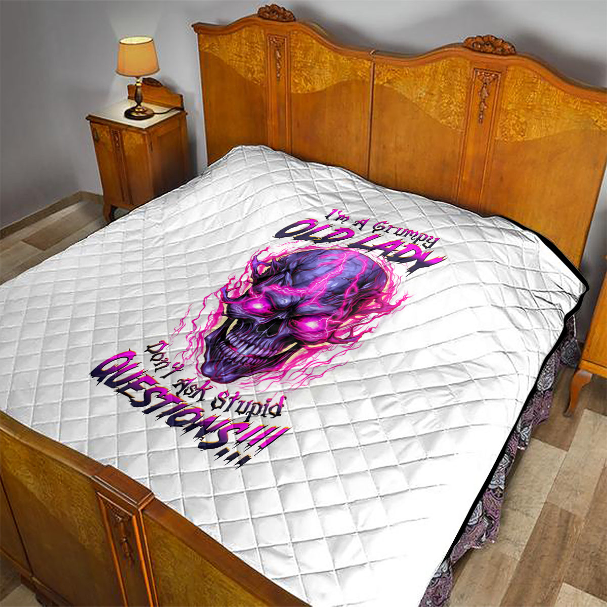 Lighting Skull Quilt i'm A Grumpy Old Lady Don't Ask Stupid - Wonder Print Shop