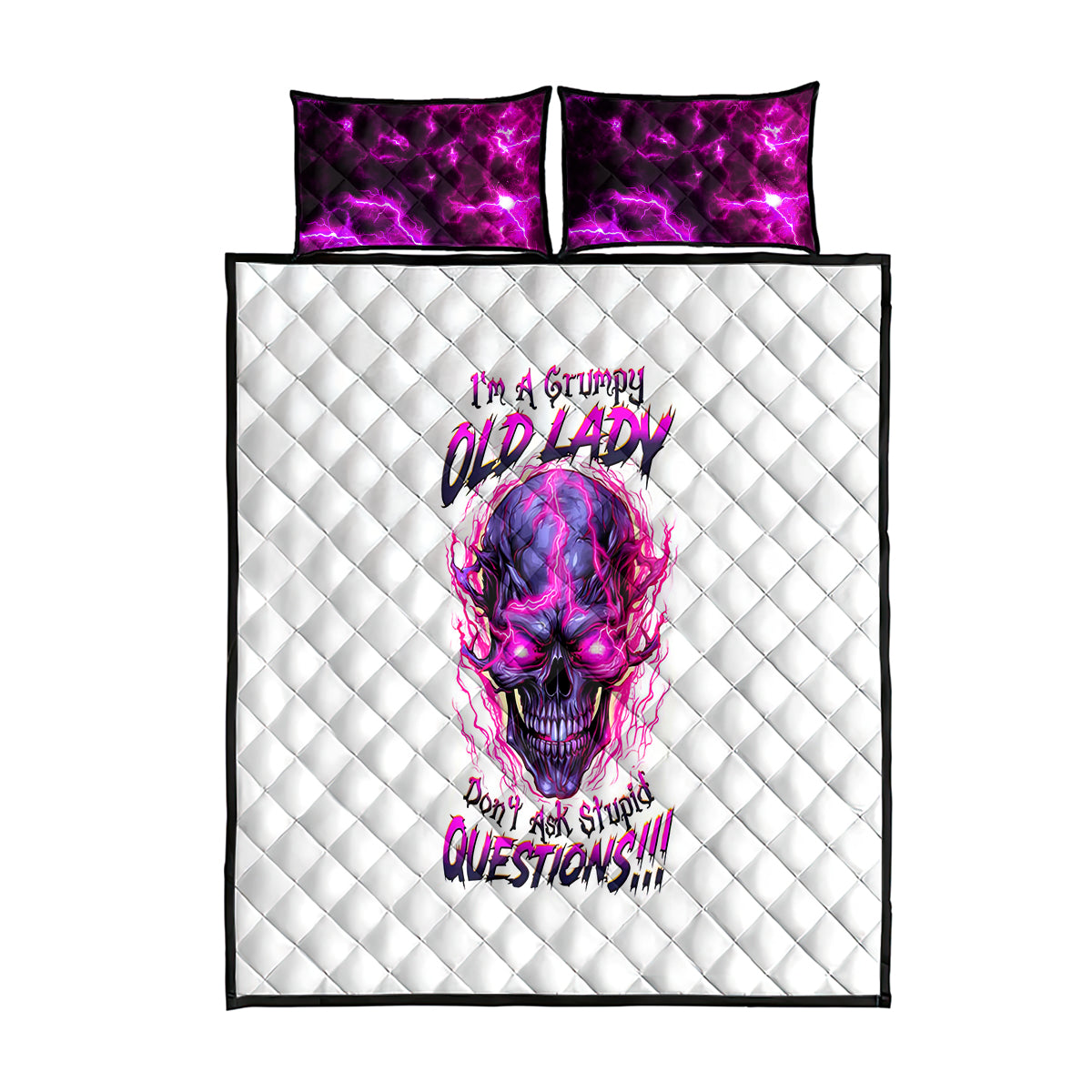 Lighting Skull Quilt Bed Set i'm A Grumpy Old Lady Don't Ask Stupid - Wonder Print Shop