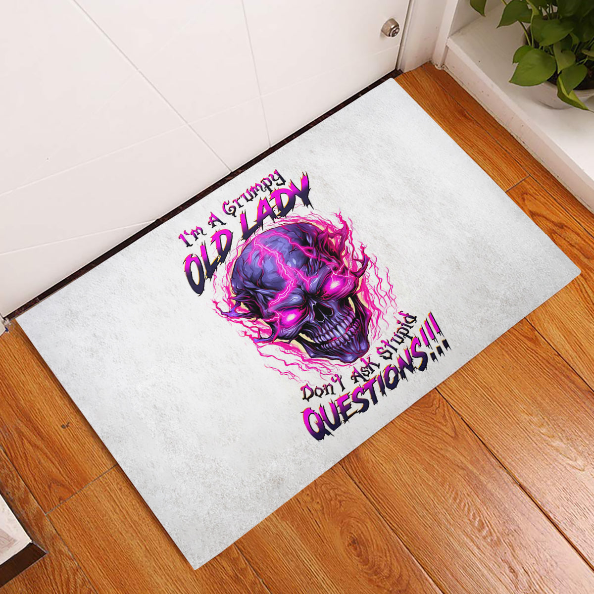 Lighting Skull Rubber Doormat i'm A Grumpy Old Lady Don't Ask Stupid - Wonder Print Shop