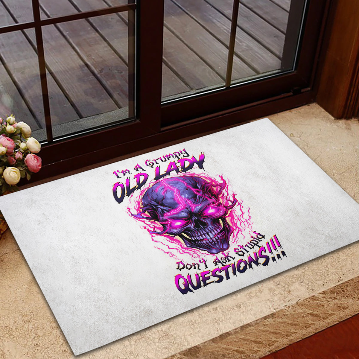 Lighting Skull Rubber Doormat i'm A Grumpy Old Lady Don't Ask Stupid - Wonder Print Shop
