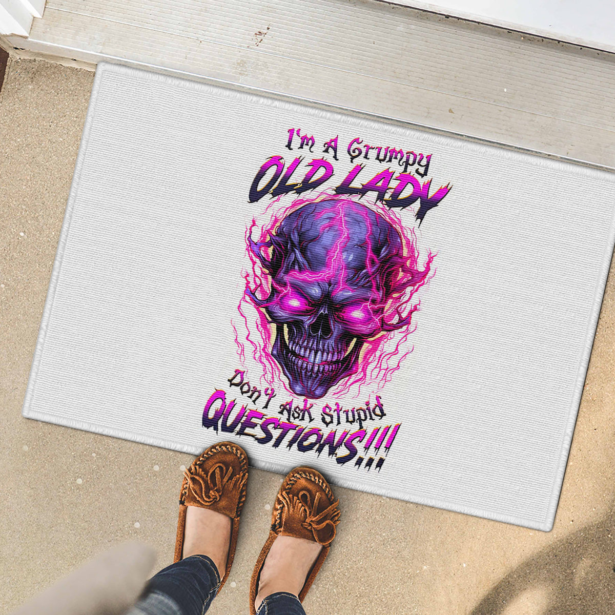 Lighting Skull Rubber Doormat i'm A Grumpy Old Lady Don't Ask Stupid - Wonder Print Shop