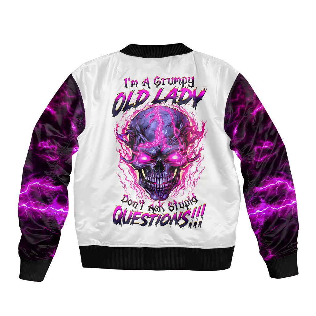 Lighting Skull Sleeve Zip Bomber Jacket i'm A Grumpy Old Lady Don't Ask Stupid - Wonder Print Shop