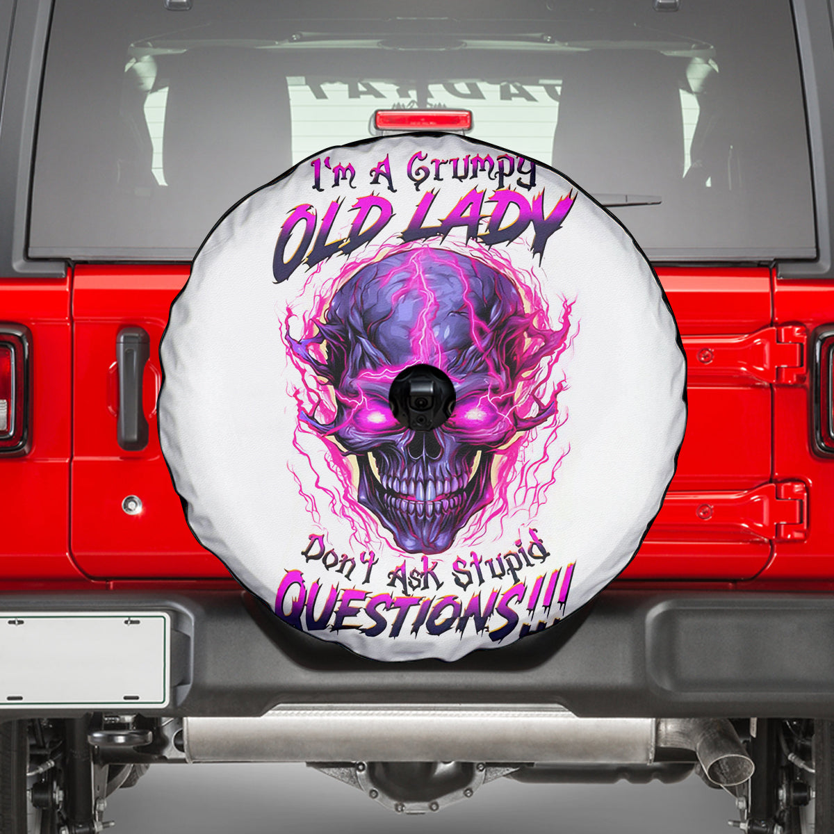 Lighting Skull Spare Tire Cover i'm A Grumpy Old Lady Don't Ask Stupid - Wonder Print Shop