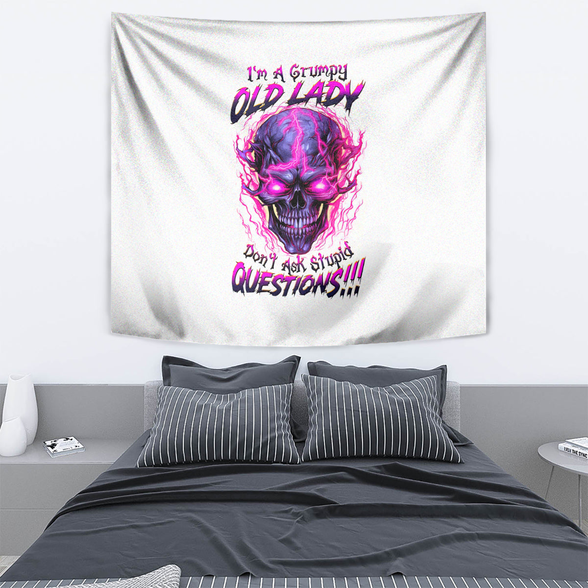 Lighting Skull Tapestry i'm A Grumpy Old Lady Don't Ask Stupid - Wonder Print Shop