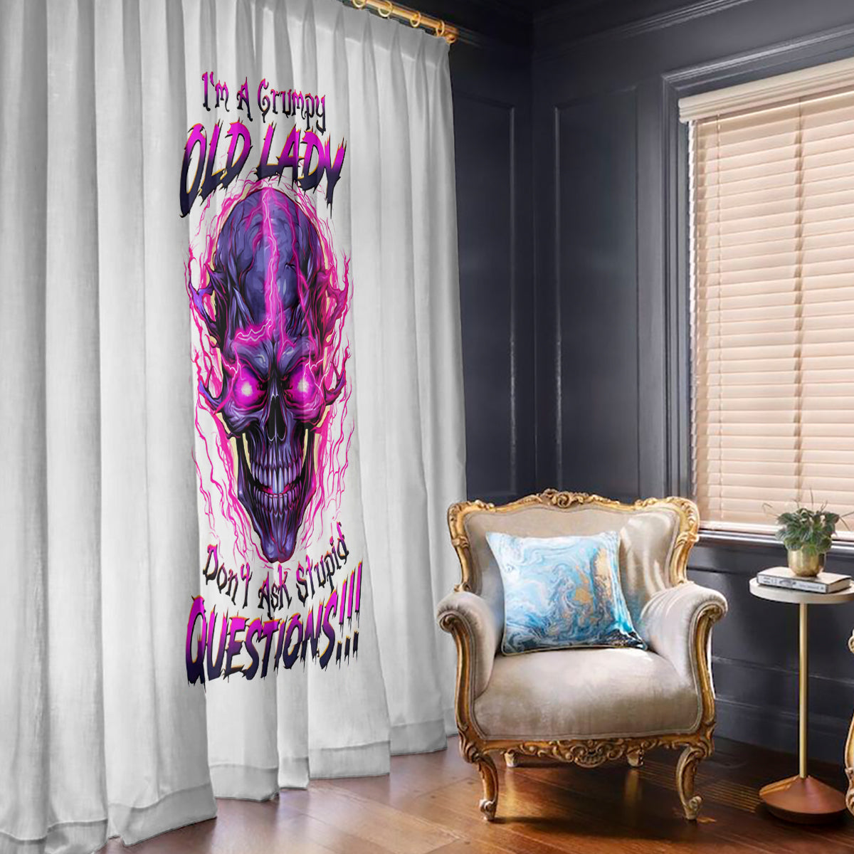 Lighting Skull Window Curtain i'm A Grumpy Old Lady Don't Ask Stupid - Wonder Print Shop