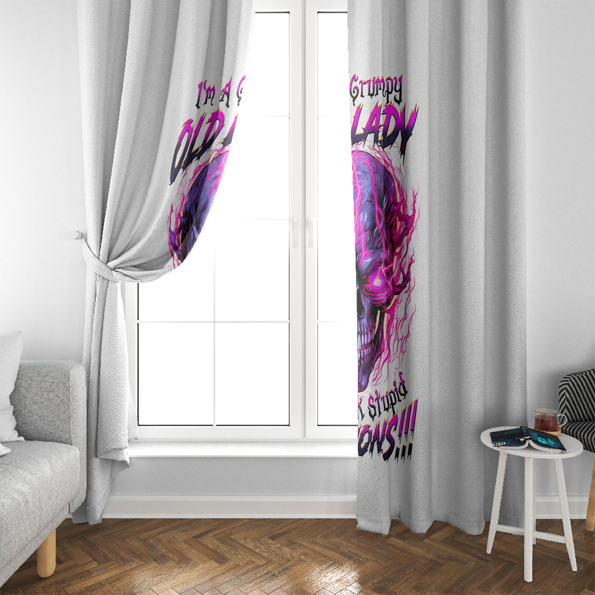Lighting Skull Window Curtain i'm A Grumpy Old Lady Don't Ask Stupid - Wonder Print Shop