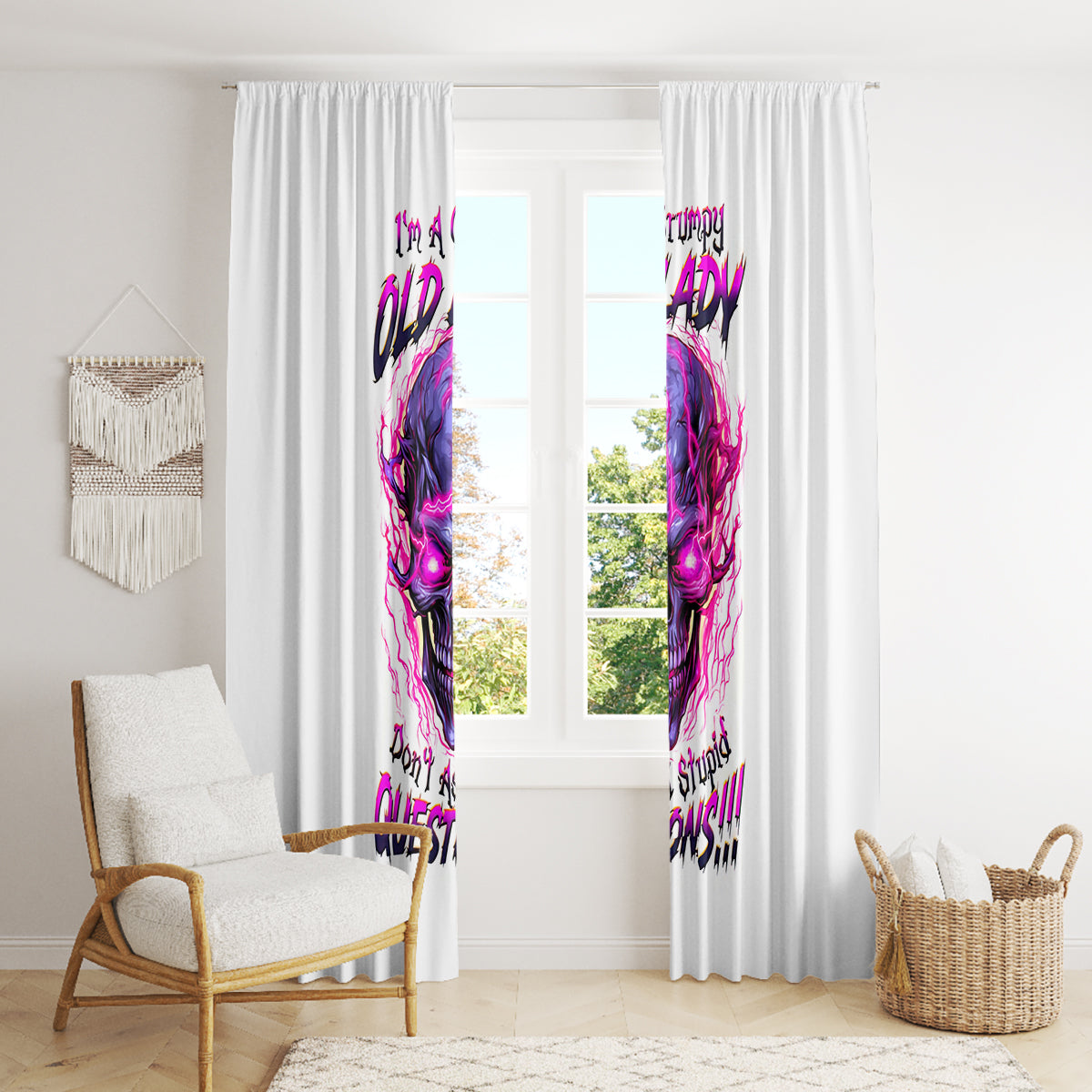 Lighting Skull Window Curtain i'm A Grumpy Old Lady Don't Ask Stupid - Wonder Print Shop
