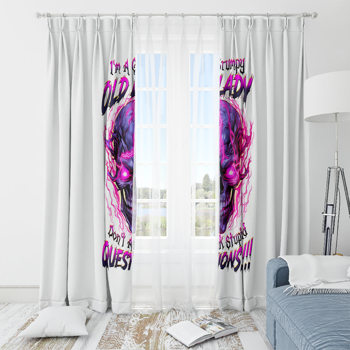 Lighting Skull Window Curtain i'm A Grumpy Old Lady Don't Ask Stupid - Wonder Print Shop