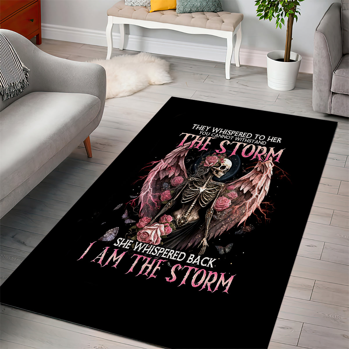 Angel Skull Area Rug She Whispered Back Iam The Storm - Wonder Print Shop