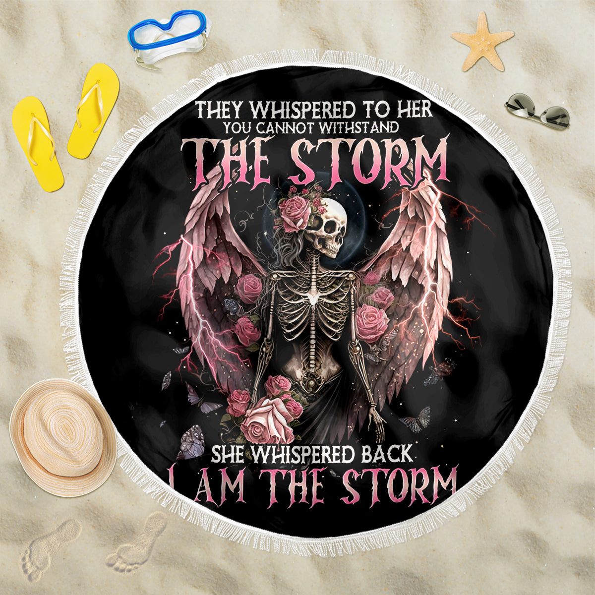 Angel Skull Beach Blanket She Whispered Back Iam The Storm - Wonder Print Shop