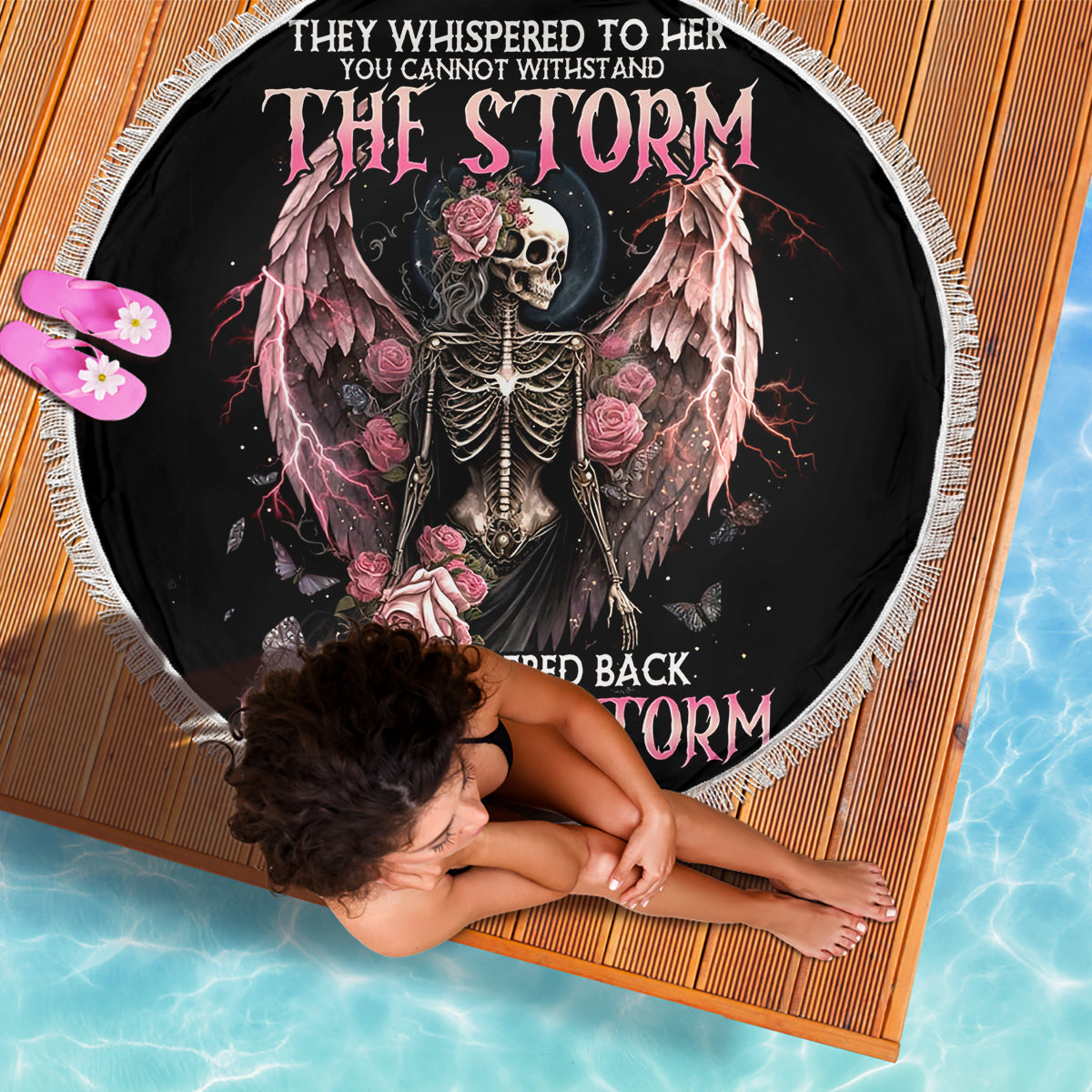 Angel Skull Beach Blanket She Whispered Back Iam The Storm - Wonder Print Shop