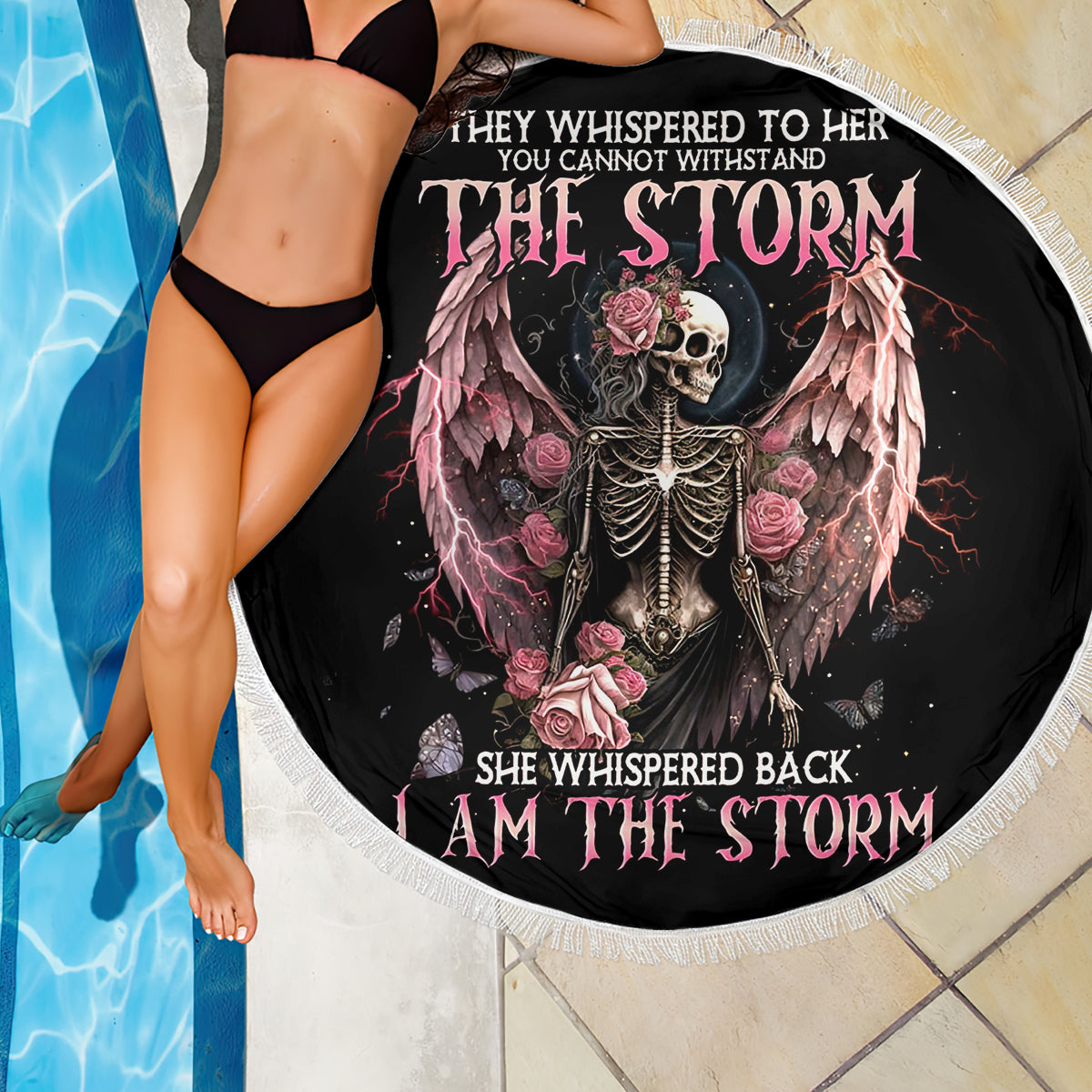Angel Skull Beach Blanket She Whispered Back Iam The Storm - Wonder Print Shop