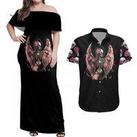 Angel Skull Couples Matching Off Shoulder Maxi Dress and Hawaiian Shirt She Whispered Back Iam The Storm - Wonder Print Shop