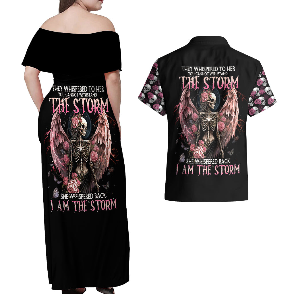 Angel Skull Couples Matching Off Shoulder Maxi Dress and Hawaiian Shirt She Whispered Back Iam The Storm - Wonder Print Shop