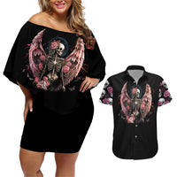 Angel Skull Couples Matching Off Shoulder Short Dress and Hawaiian Shirt She Whispered Back Iam The Storm - Wonder Print Shop
