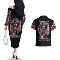 Angel Skull Couples Matching Off The Shoulder Long Sleeve Dress and Hawaiian Shirt She Whispered Back Iam The Storm - Wonder Print Shop