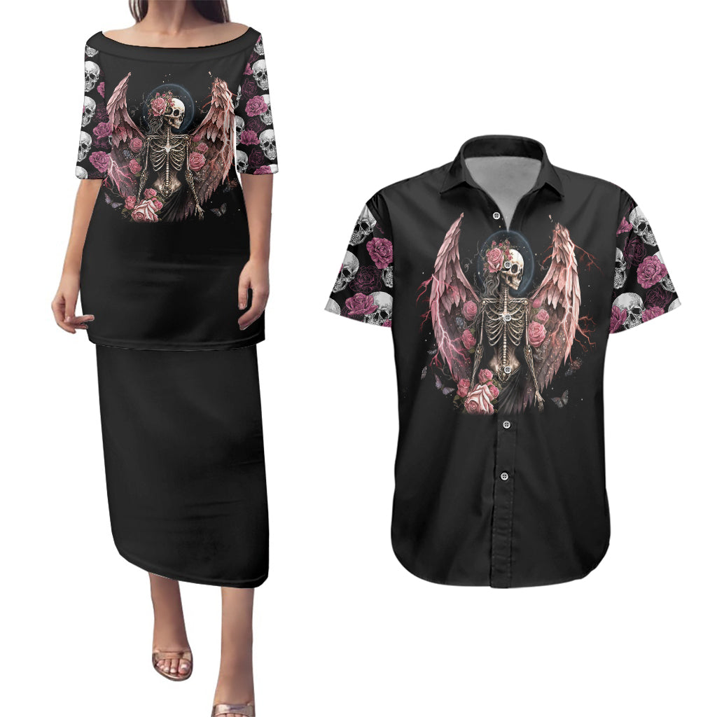 Angel Skull Couples Matching Puletasi Dress and Hawaiian Shirt She Whispered Back Iam The Storm - Wonder Print Shop