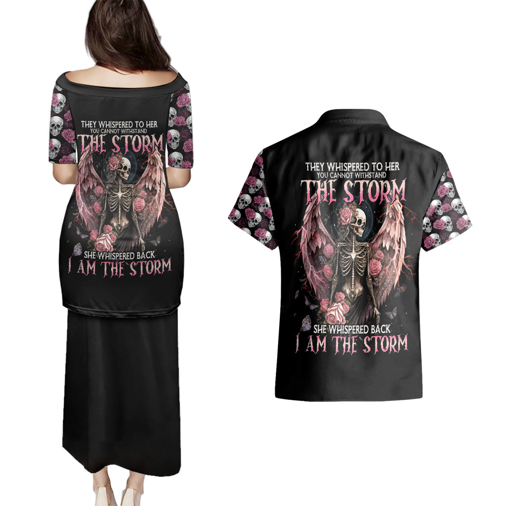 Angel Skull Couples Matching Puletasi Dress and Hawaiian Shirt She Whispered Back Iam The Storm - Wonder Print Shop