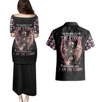 Angel Skull Couples Matching Puletasi Dress and Hawaiian Shirt She Whispered Back Iam The Storm - Wonder Print Shop