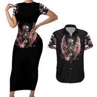 Angel Skull Couples Matching Short Sleeve Bodycon Dress and Hawaiian Shirt She Whispered Back Iam The Storm - Wonder Print Shop