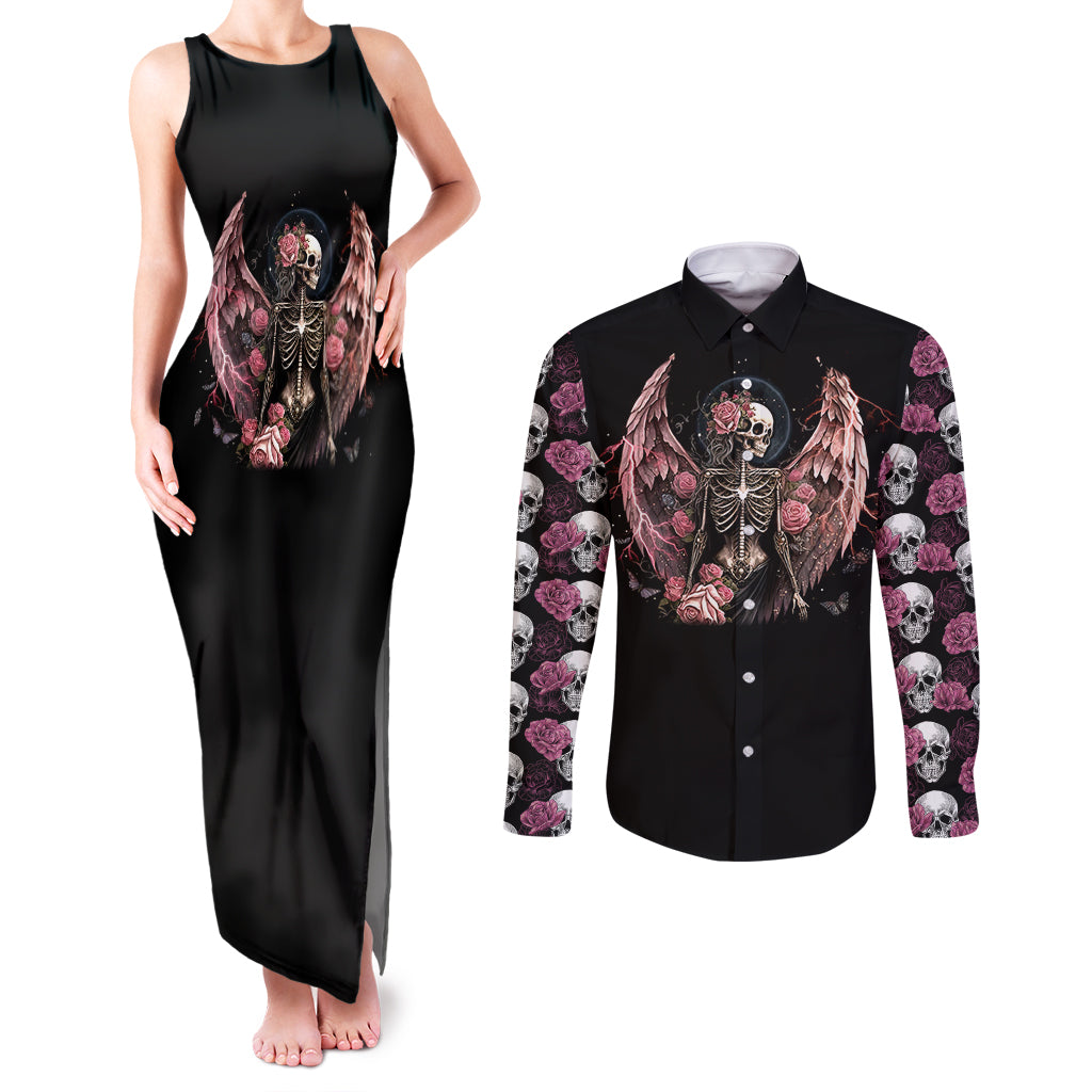 Angel Skull Couples Matching Tank Maxi Dress and Long Sleeve Button Shirts She Whispered Back Iam The Storm - Wonder Print Shop