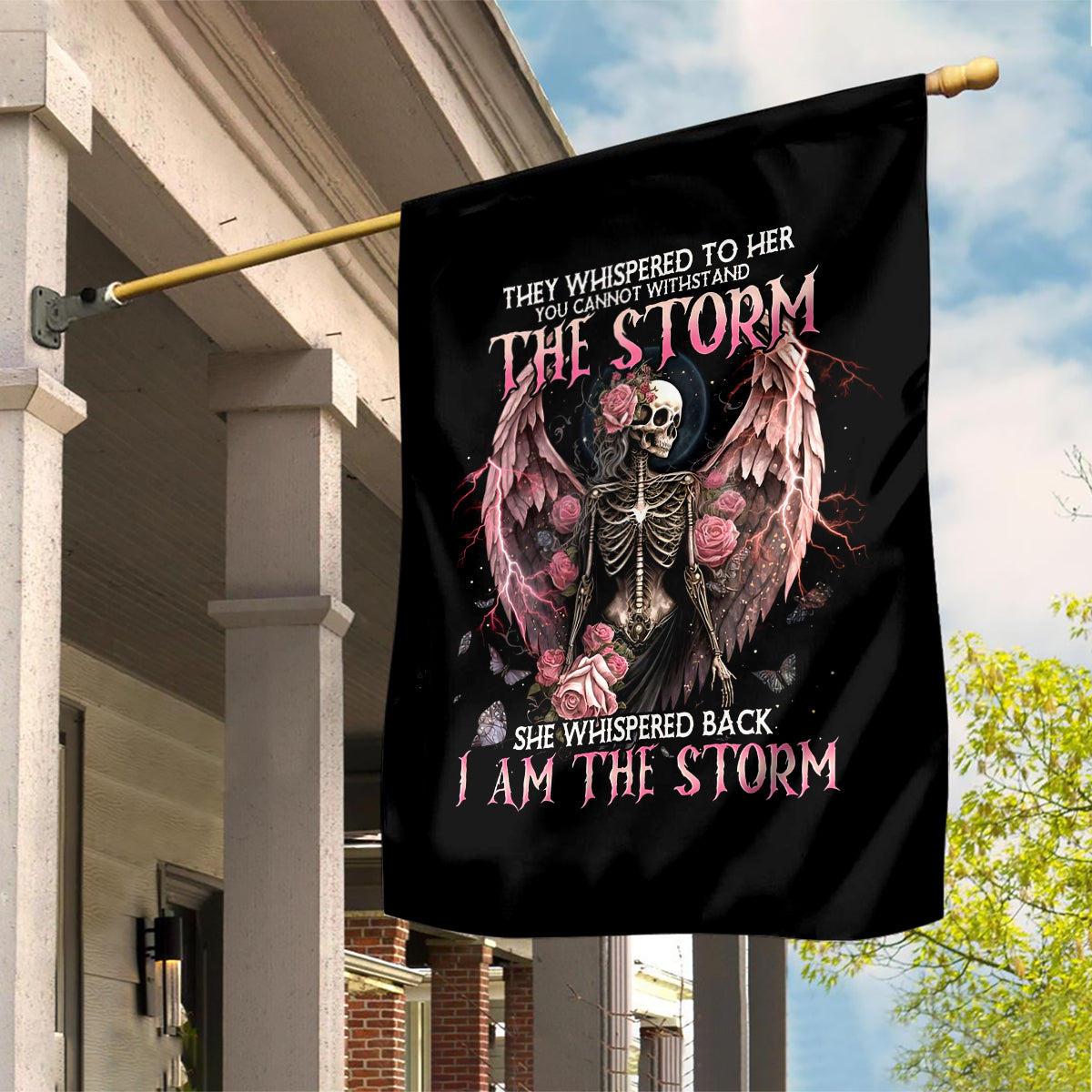 Angel Skull Garden Flag She Whispered Back Iam The Storm - Wonder Print Shop
