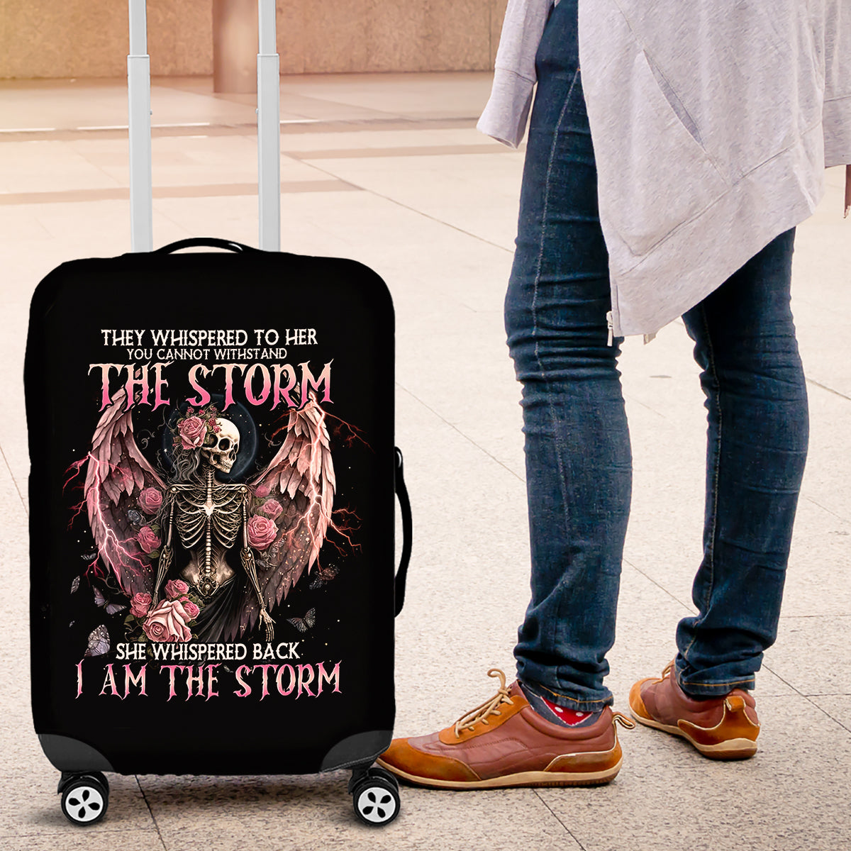 Angel Skull Luggage Cover She Whispered Back Iam The Storm - Wonder Print Shop